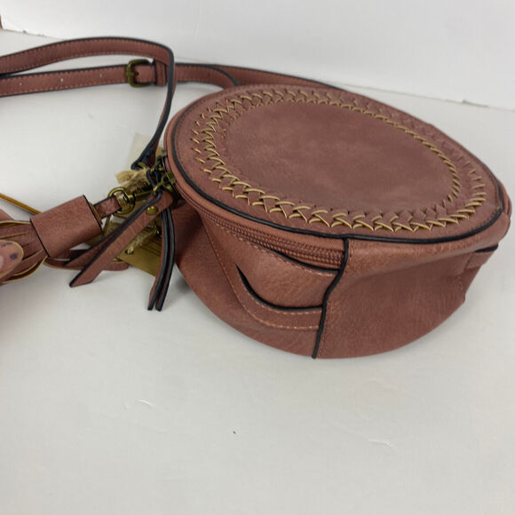 NWT Ampere Suzie Round Crossbody Handbag Nude Dusty Rosey Red - Picture 2 of 7